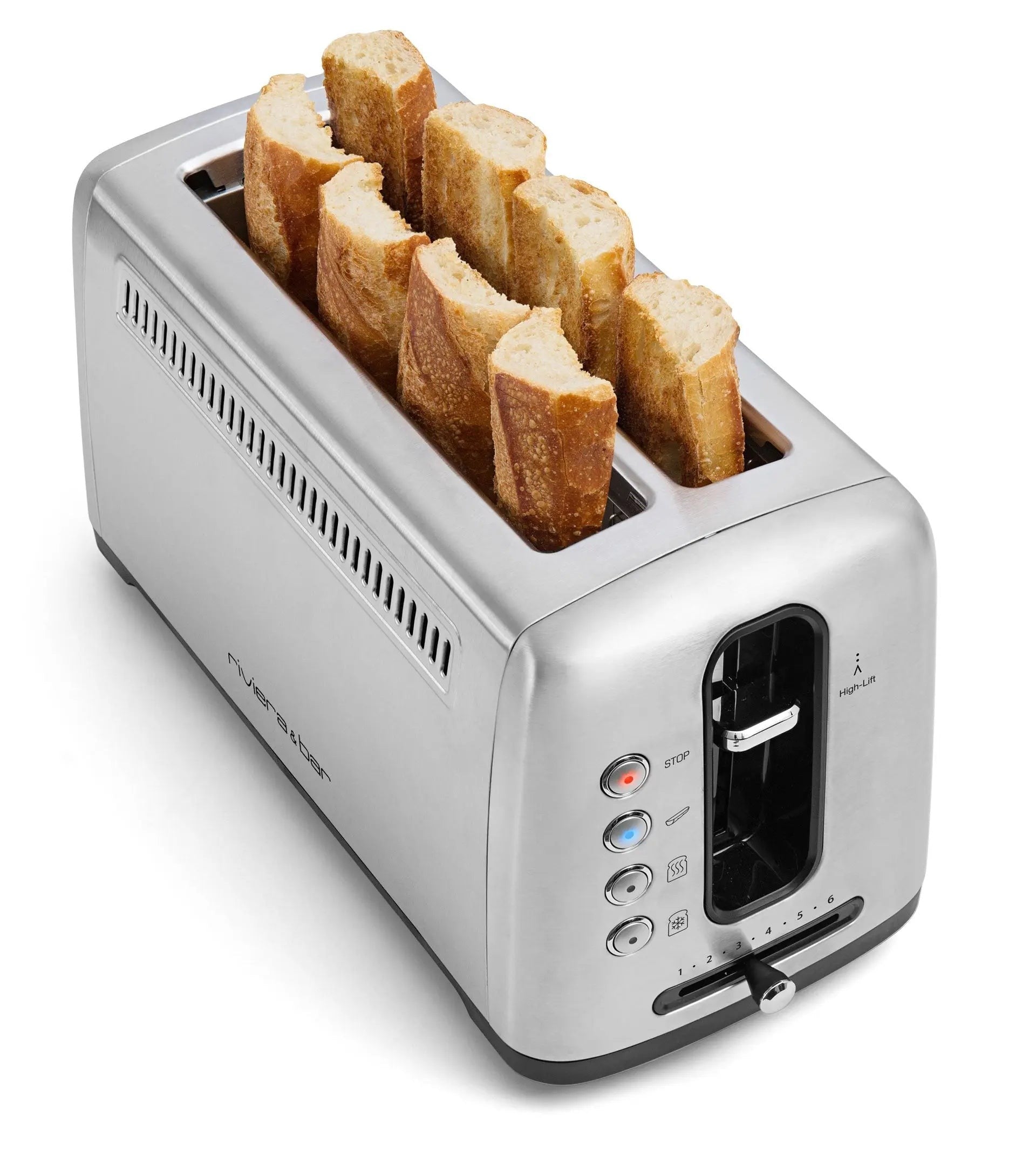 Toaster aus Edelstahl mit Brot.
