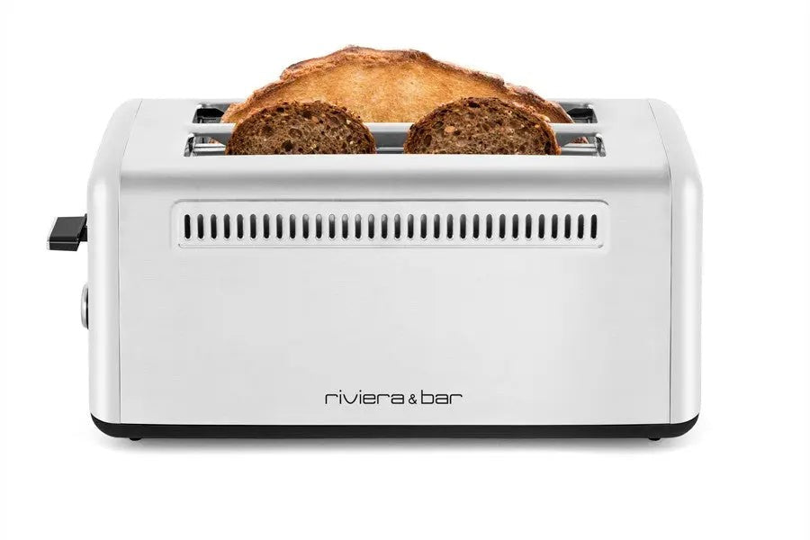 Weißer Toaster mit geröstetem Brot.