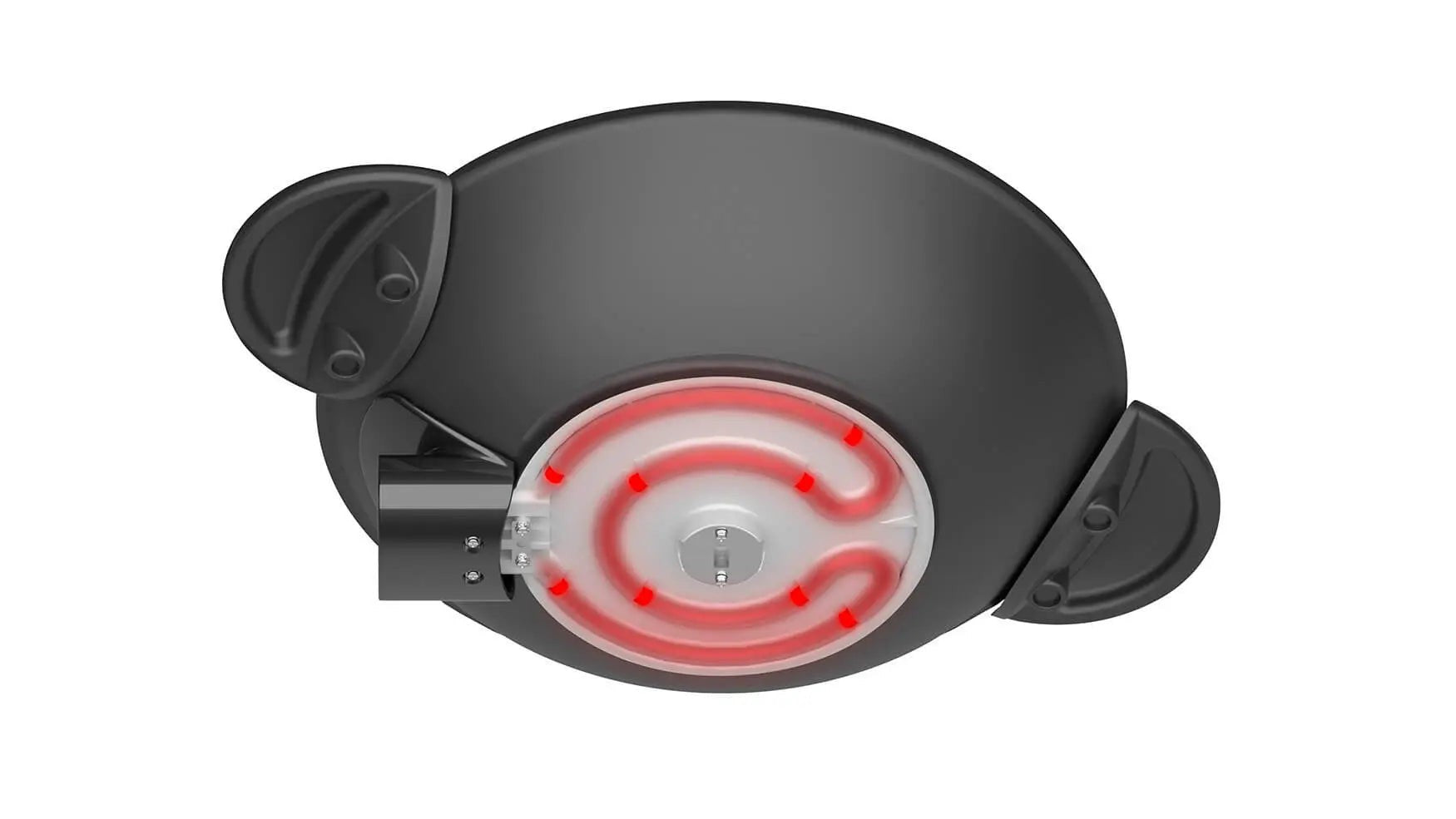 Schwarzer Pizzaofen mit rotem Heizelement.